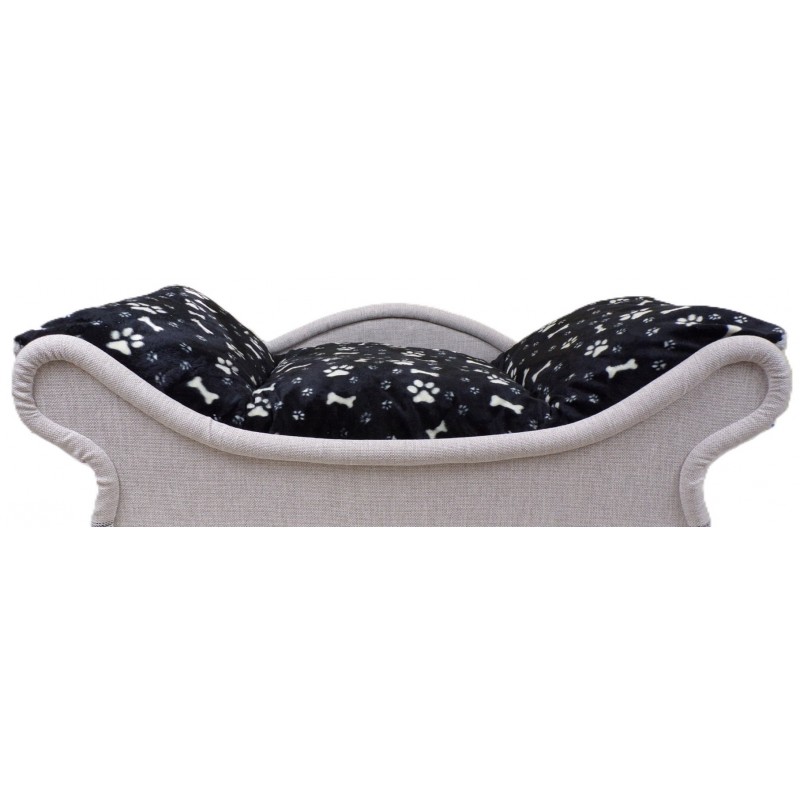 Canapé-lit confortable pour chat et petit chien en tissu noir avec des pattes et des os