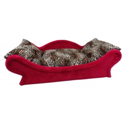 Canapé-lit rouge pour chien et chat rouge avec coussin  doux en fourrure léopard