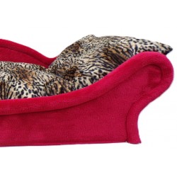 Zoom sur le canapé-lit rouge pour chien et chat rouge avec coussin  doux en fourrure léopard