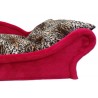 Zoom sur le canapé-lit rouge pour chien et chat rouge avec coussin  doux en fourrure léopard