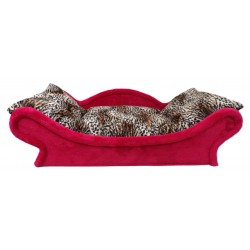 Panier en forme de canapé rouge pour chien et chat rouge avec coussin doux en fourrure léopard