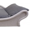 Détail du fauteuil pour petits chiens et chats-armature du canapé en tissu écru avec un coussin gris