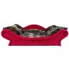 Panier pour chien et chat  réalisé en tissu patchwork polaire imitation fourrure animalière et l'ossature est en tissu rouge vif