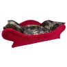 Canapé pour chien et chat  réalisé en tissu patchwork polaire imitation fourrure animalière et l'ossature est en tissu rouge vif
