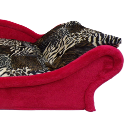 🐶 Canapé pour chien design – Imitation fourrure & structure rouge vif