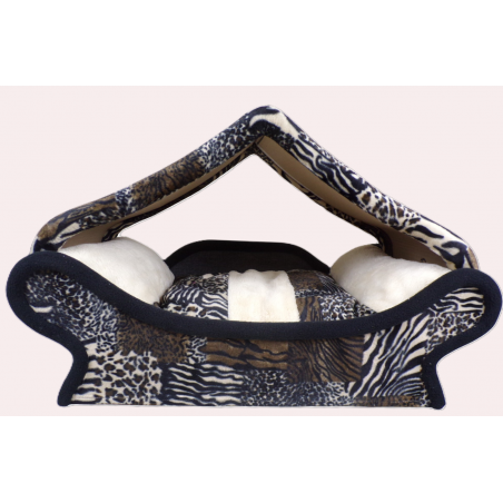 Dôme maisonnette pour chat et petit chien – patchwork imitation fourrure