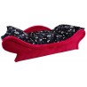 Canapé pour chien en tissu polaire rouge avec coussin amovible noir imprimé pattes et os
