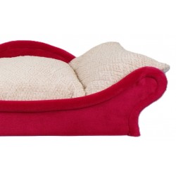 Canapé pour chien rouge en polaire avec coussin amovible beige