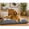 Coussin de luxe pour chien déhoussable gris avec des rectangles écru