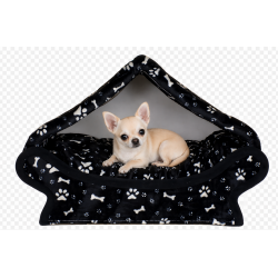 Niche maisonnette noire avec des pattes et des os pour petit chien