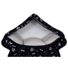 Niche maisonnette noire avec des impressions de pattes et des os pour petit chien et chat