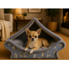 niche cocooning de couleur lavande pour chat, couchage cozy pour chat et petit chien