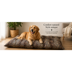 Avec son imprimé léopard raffiné, ce coussin pour chien  devient un véritable élément décoratif.