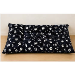 Tapis et coussin de Sol pour Chien Noir à Imprimés Pattes et Os