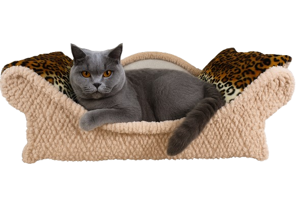 chat dans un panier écru beige clair